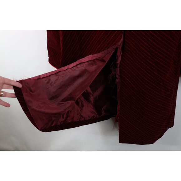 Vtg 90s Y2K Red Balls On Fire Mens Large Distressed Velour Wonka Trench Coat - Picture 13 of 16